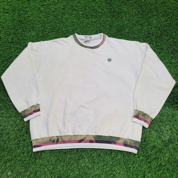 Vintage 90s Nutmeg Ringer Sweatshirt XL 26x27 White - Picture 1 of 13